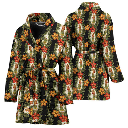Hawaiian Flower Hula Hibiscus Print Women Bath Robe-JTAMIGO.COM
