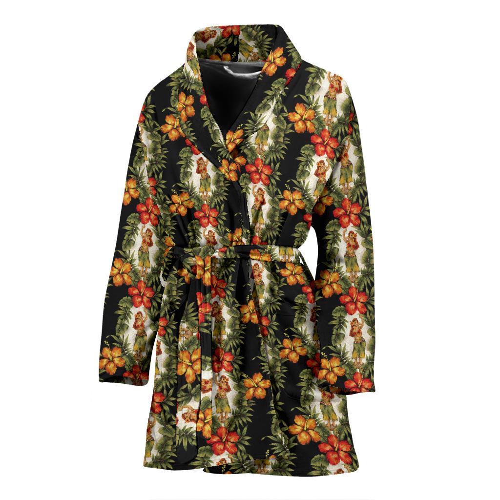Hawaiian Flower Hula Hibiscus Print Women Bath Robe-JTAMIGO.COM