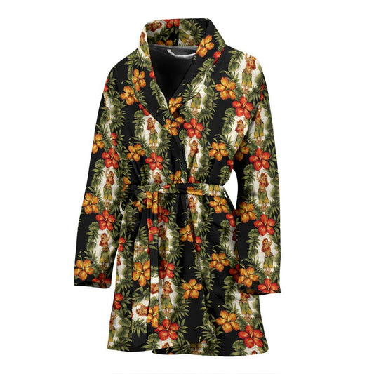 Hawaiian Flower Hula Hibiscus Print Women Bath Robe-JTAMIGO.COM