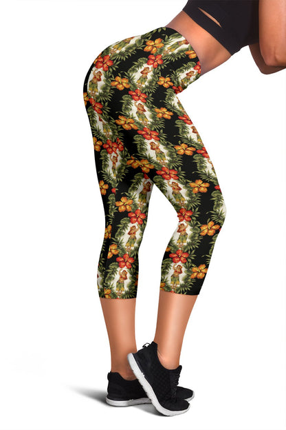 Hawaiian Flower Hula Hibiscus Print Women Capris
