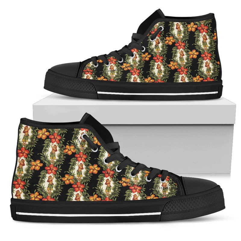 Hawaiian Flower Hula Hibiscus Print Women High Top Shoes