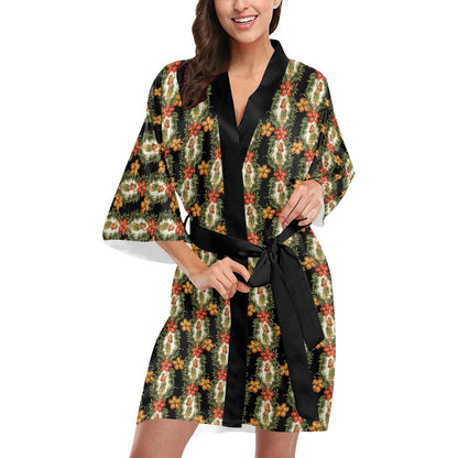 Hawaiian Flower Hula Hibiscus Print Women Short Kimono Robe