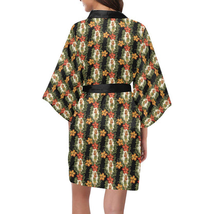 Hawaiian Flower Hula Hibiscus Print Women Short Kimono Robe