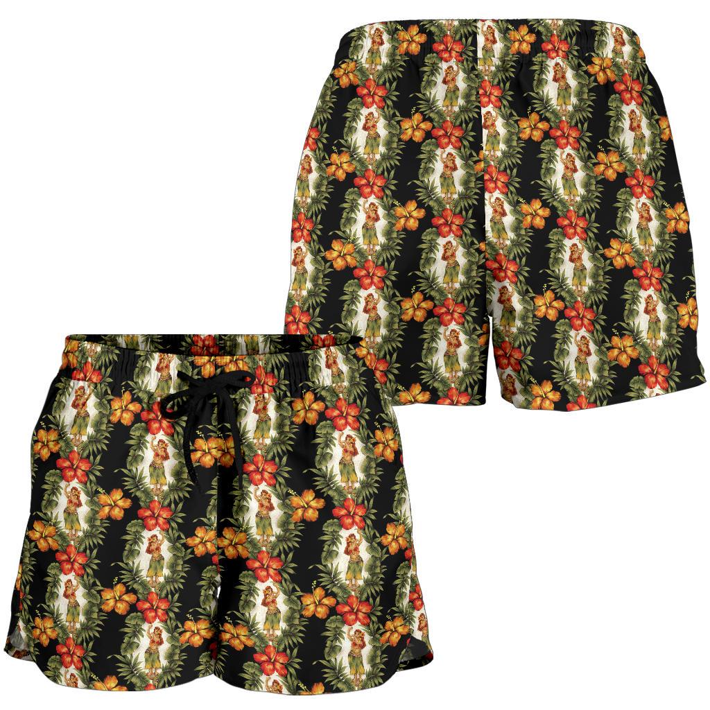 Hawaiian Flower Hula Hibiscus Print Women Shorts-JTAMIGO.COM