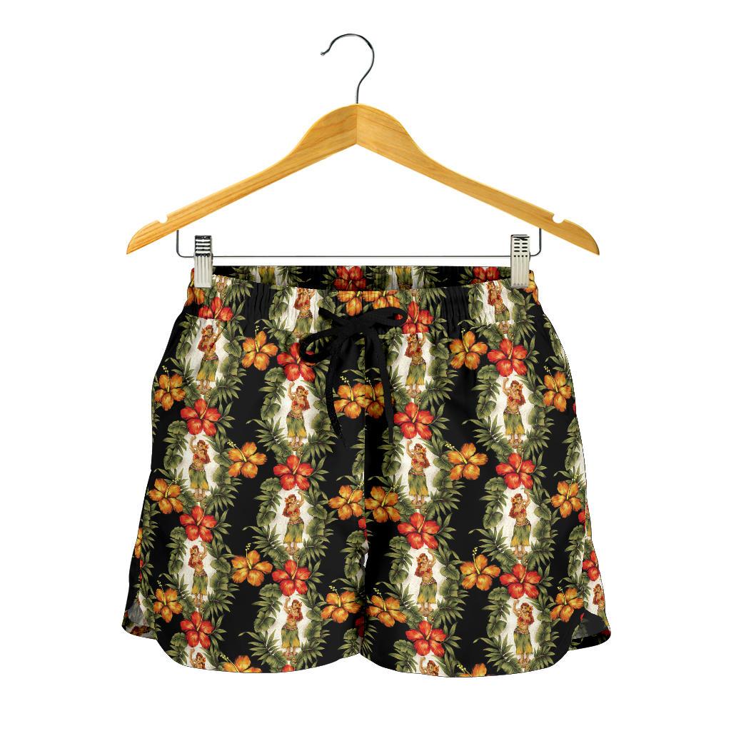 Hawaiian Flower Hula Hibiscus Print Women Shorts-JTAMIGO.COM