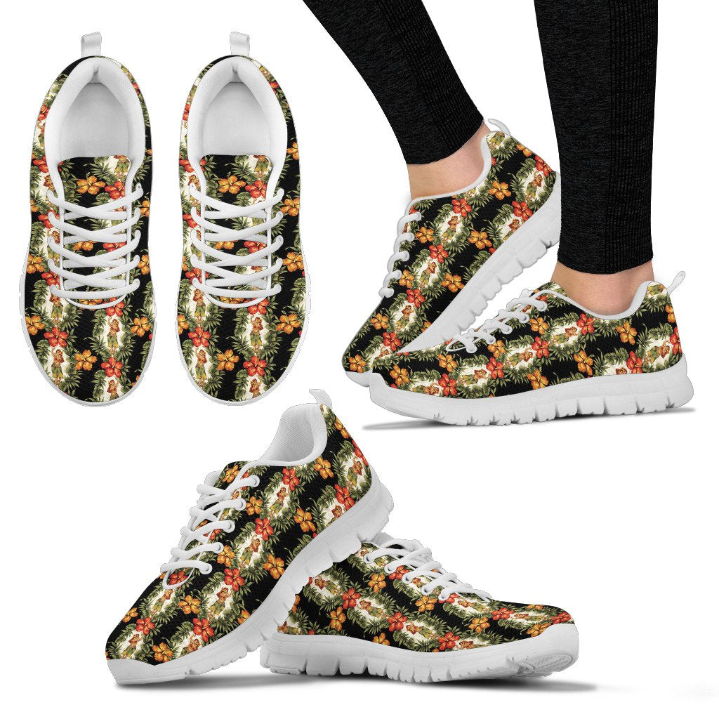 Hawaiian Flower Hula Hibiscus Print Women Sneakers Shoes