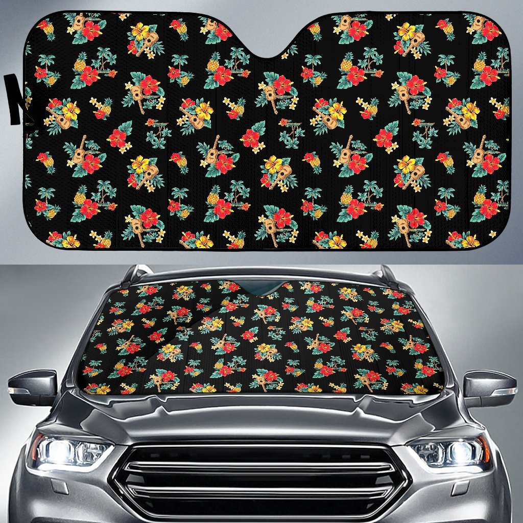 Hawaiian Flower Themed Print Car Sun Shade For Windshield