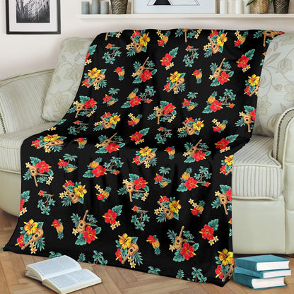 Hawaiian Flower Themed Print Fleece Blanket