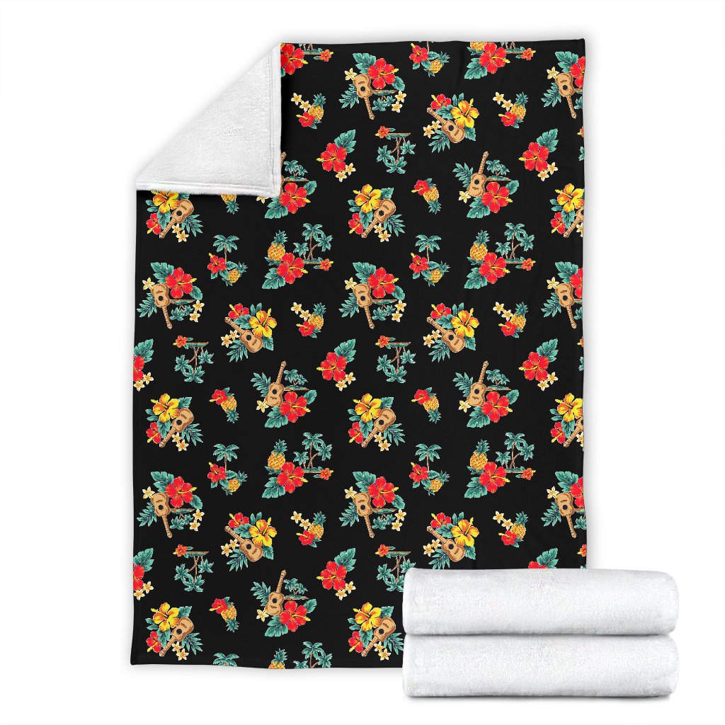 Hawaiian Flower Themed Print Fleece Blanket