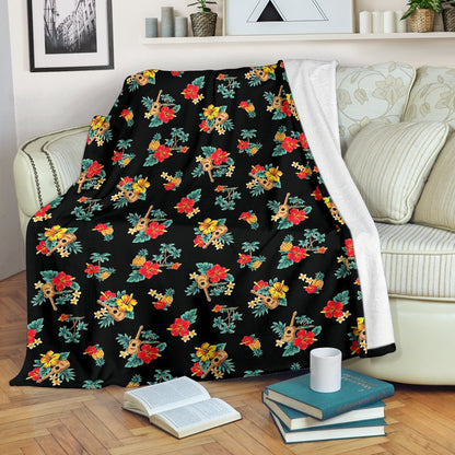 Hawaiian Flower Themed Print Fleece Blanket