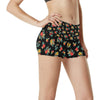 Hawaiian Flower Themed Print High Waisted Spandex Shorts-JTAMIGO.COM