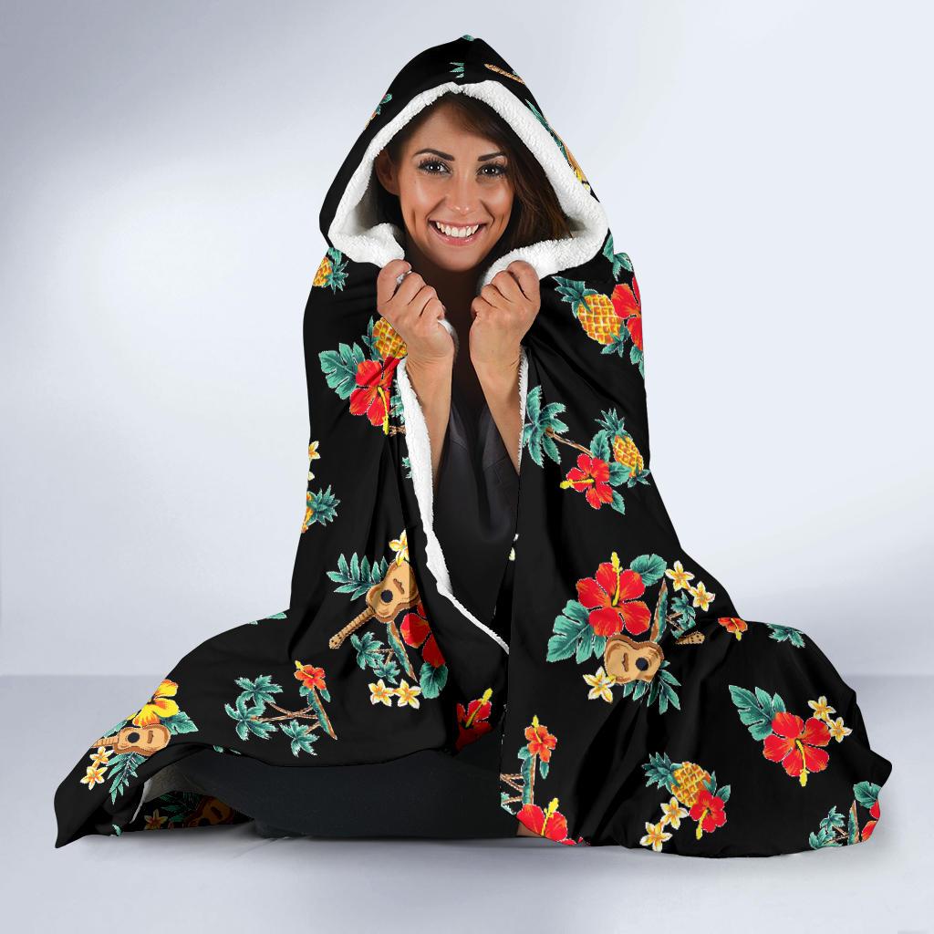 Hawaiian Flower Themed Print Hooded Blanket-JTAMIGO.COM
