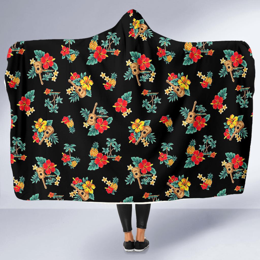 Hawaiian Flower Themed Print Hooded Blanket-JTAMIGO.COM