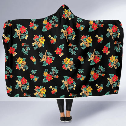 Hawaiian Flower Themed Print Hooded Blanket-JTAMIGO.COM