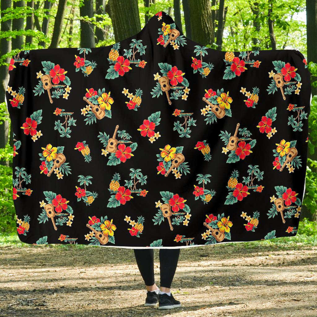 Hawaiian Flower Themed Print Hooded Blanket-JTAMIGO.COM