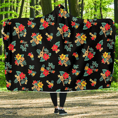 Hawaiian Flower Themed Print Hooded Blanket-JTAMIGO.COM