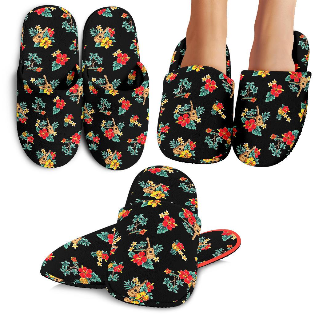 Hawaiian Flower Themed Print House Slippers