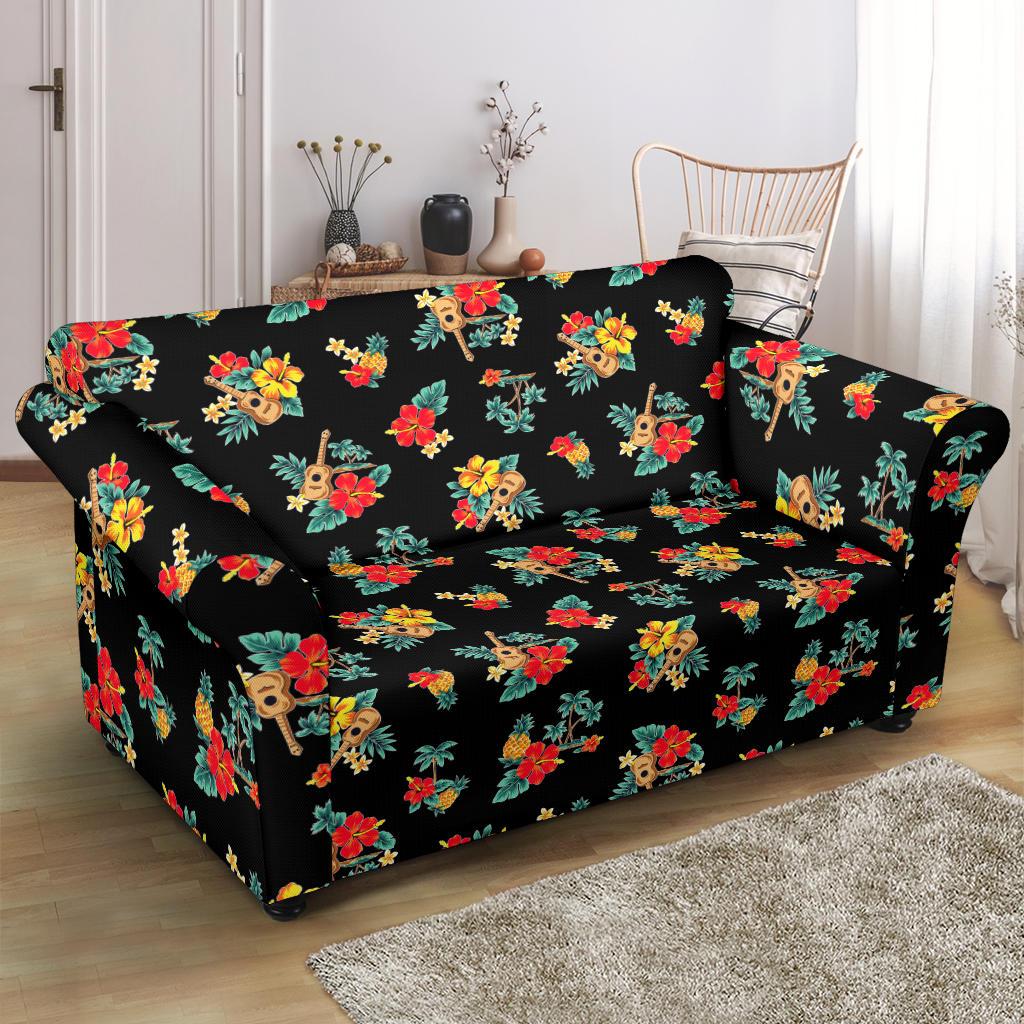 Hawaiian Flower Themed Print Loveseat Slipcover-JTAMIGO.COM