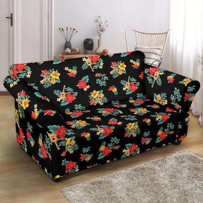 Hawaiian Flower Themed Print Loveseat Slipcover-JTAMIGO.COM