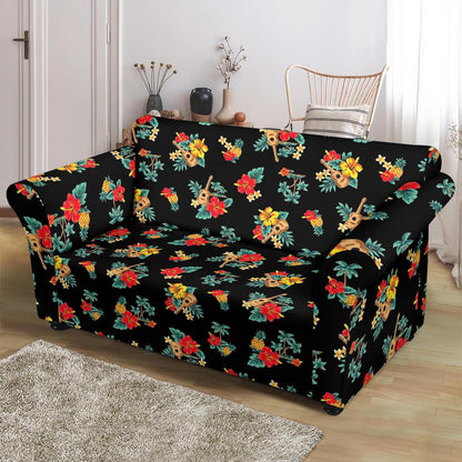 Hawaiian Flower Themed Print Loveseat Slipcover-JTAMIGO.COM