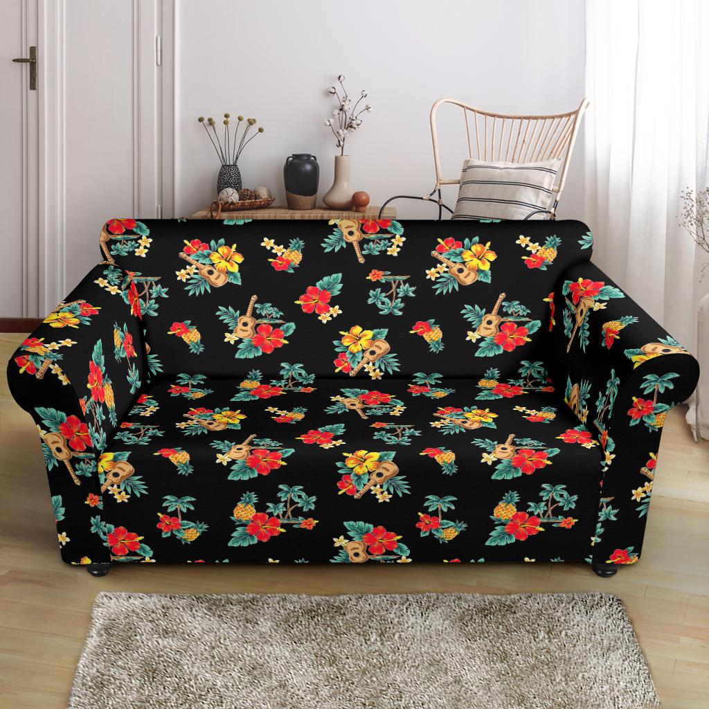 Hawaiian Flower Themed Print Loveseat Slipcover-JTAMIGO.COM
