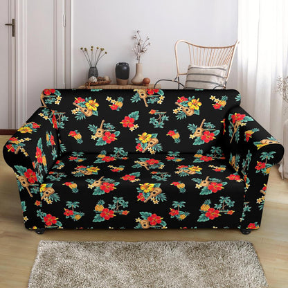 Hawaiian Flower Themed Print Loveseat Slipcover-JTAMIGO.COM