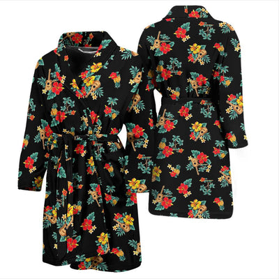 Hawaiian Flower Themed Print Men Bath Robe-JTAMIGO.COM