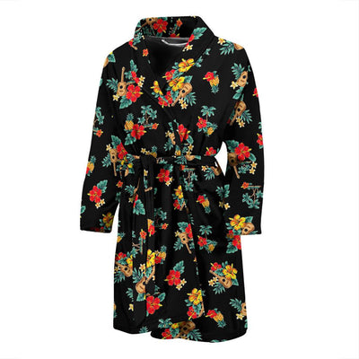 Hawaiian Flower Themed Print Men Bath Robe-JTAMIGO.COM