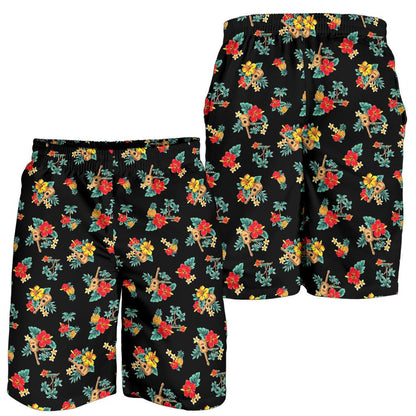 Hawaiian Flower Themed Print Mens Shorts-JTAMIGO.COM