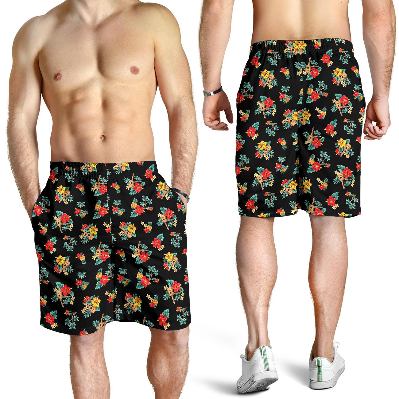 Hawaiian Flower Themed Print Mens Shorts-JTAMIGO.COM