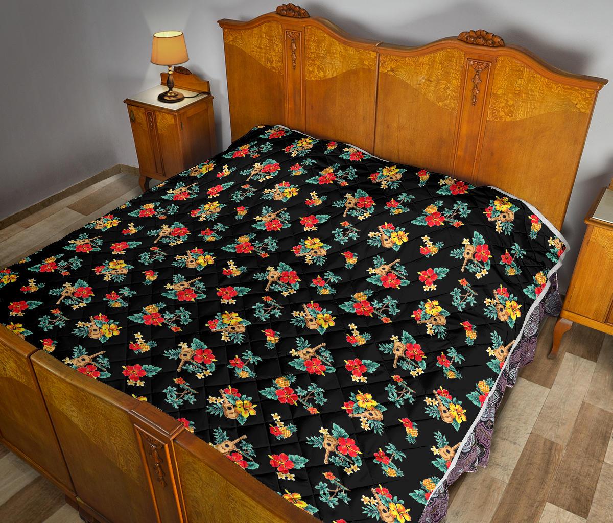 Hawaiian Flower Themed Print Premium Quilt-JTAMIGO.COM