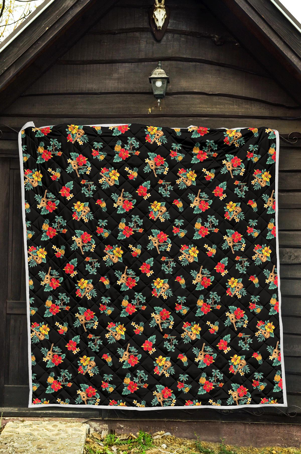 Hawaiian Flower Themed Print Premium Quilt-JTAMIGO.COM