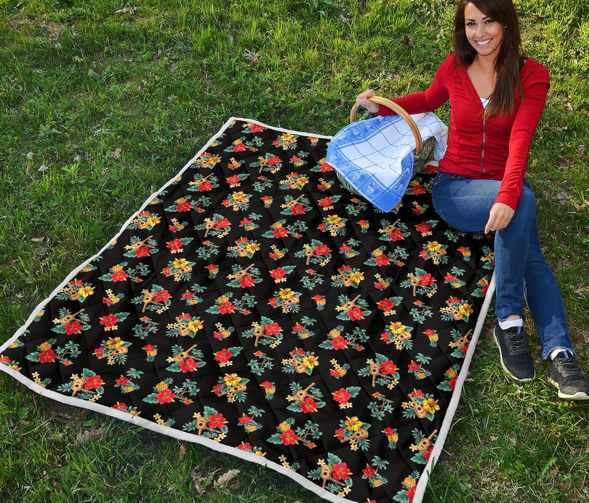 Hawaiian Flower Themed Print Premium Quilt-JTAMIGO.COM