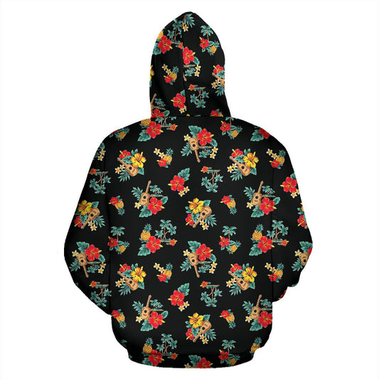 Hawaiian Flower Themed Print Pullover Hoodie