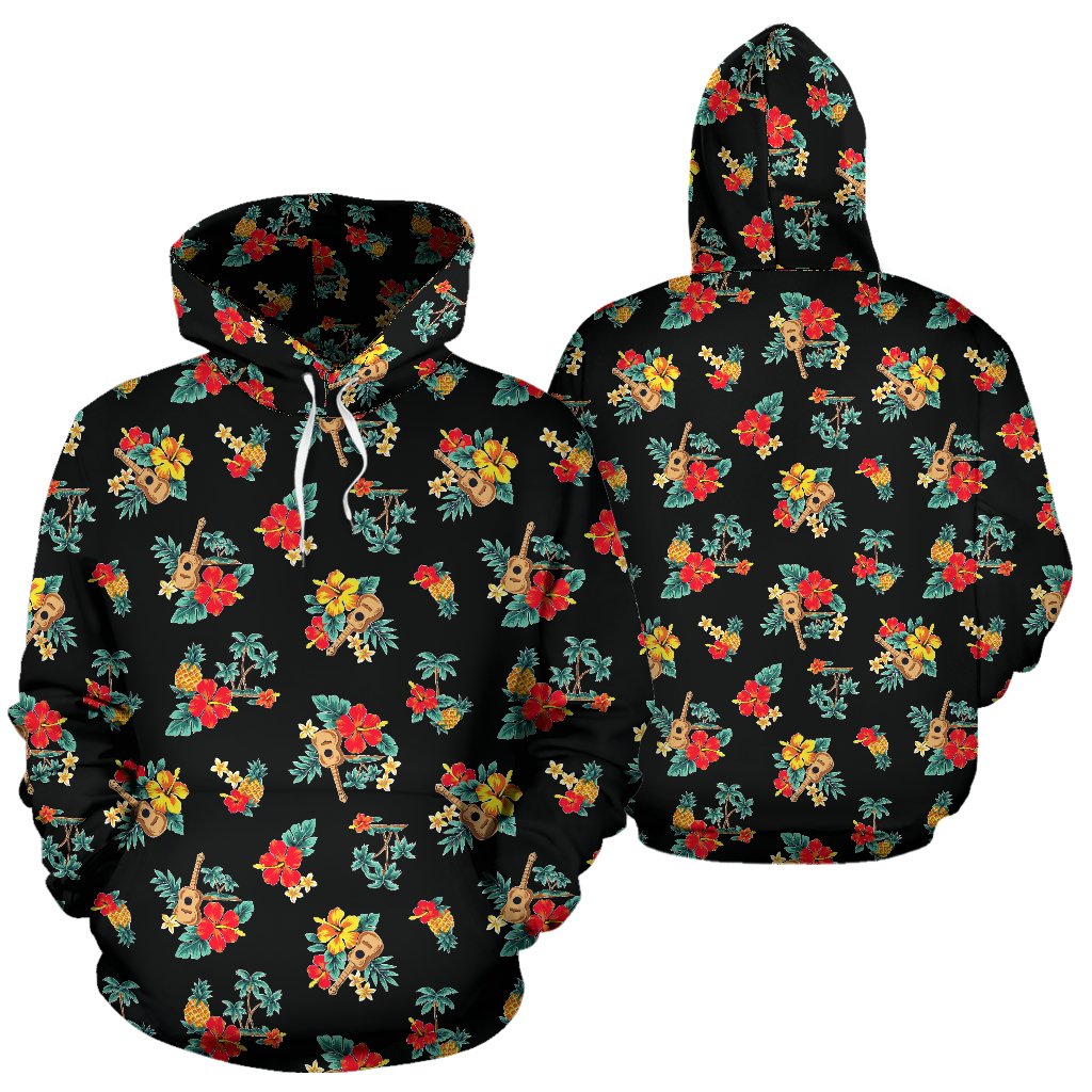Hawaiian Flower Themed Print Pullover Hoodie