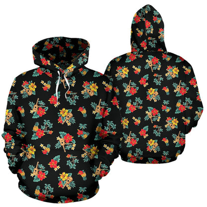 Hawaiian Flower Themed Print Pullover Hoodie