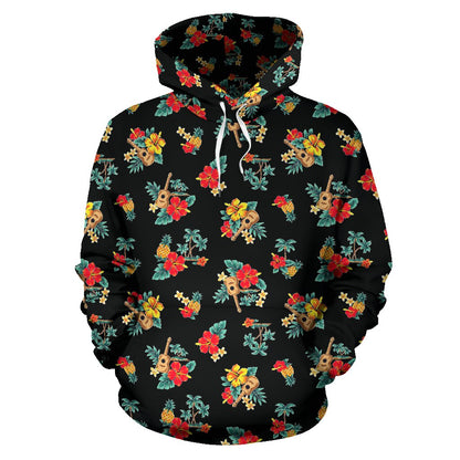 Hawaiian Flower Themed Print Pullover Hoodie