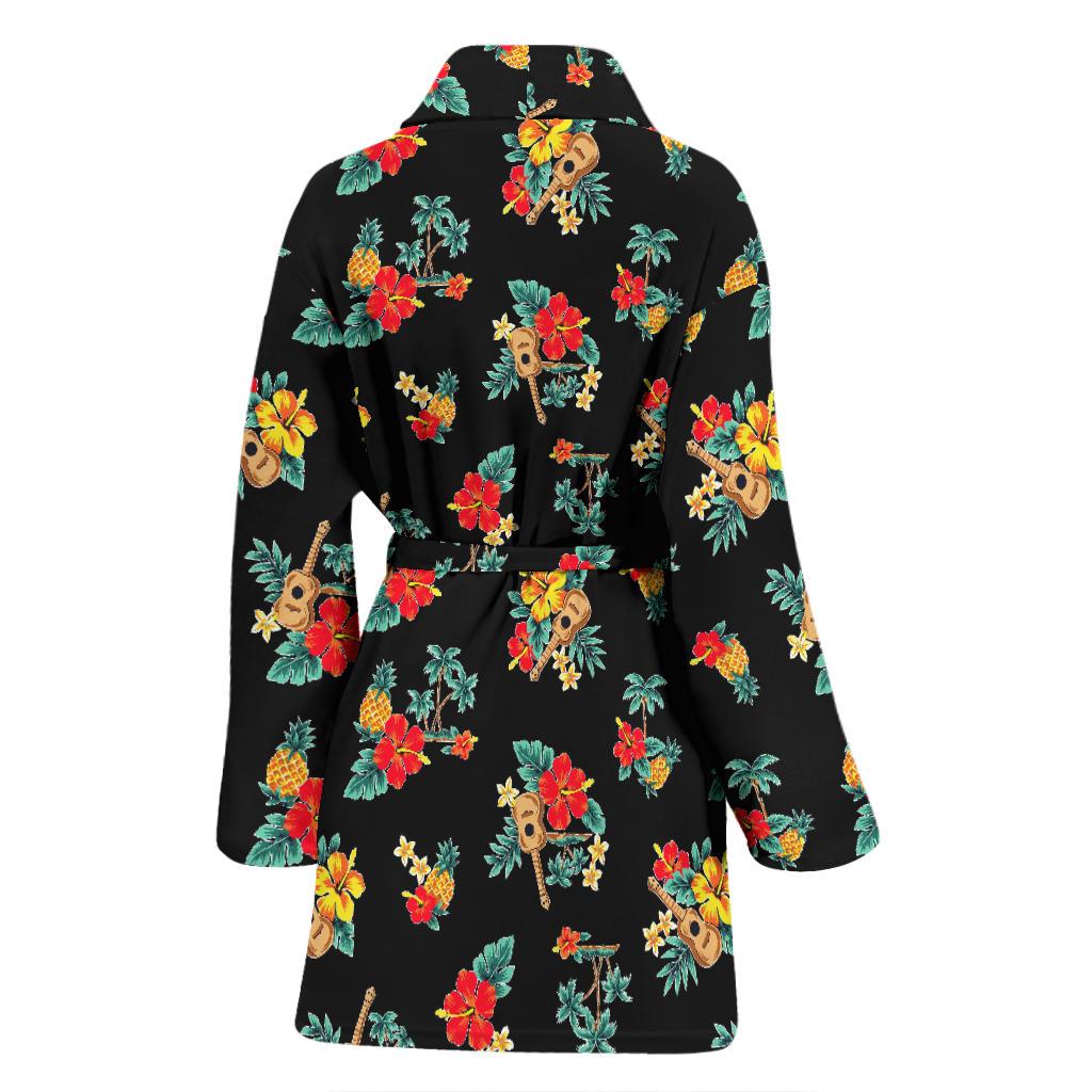 Hawaiian Flower Themed Print Women Bath Robe-JTAMIGO.COM