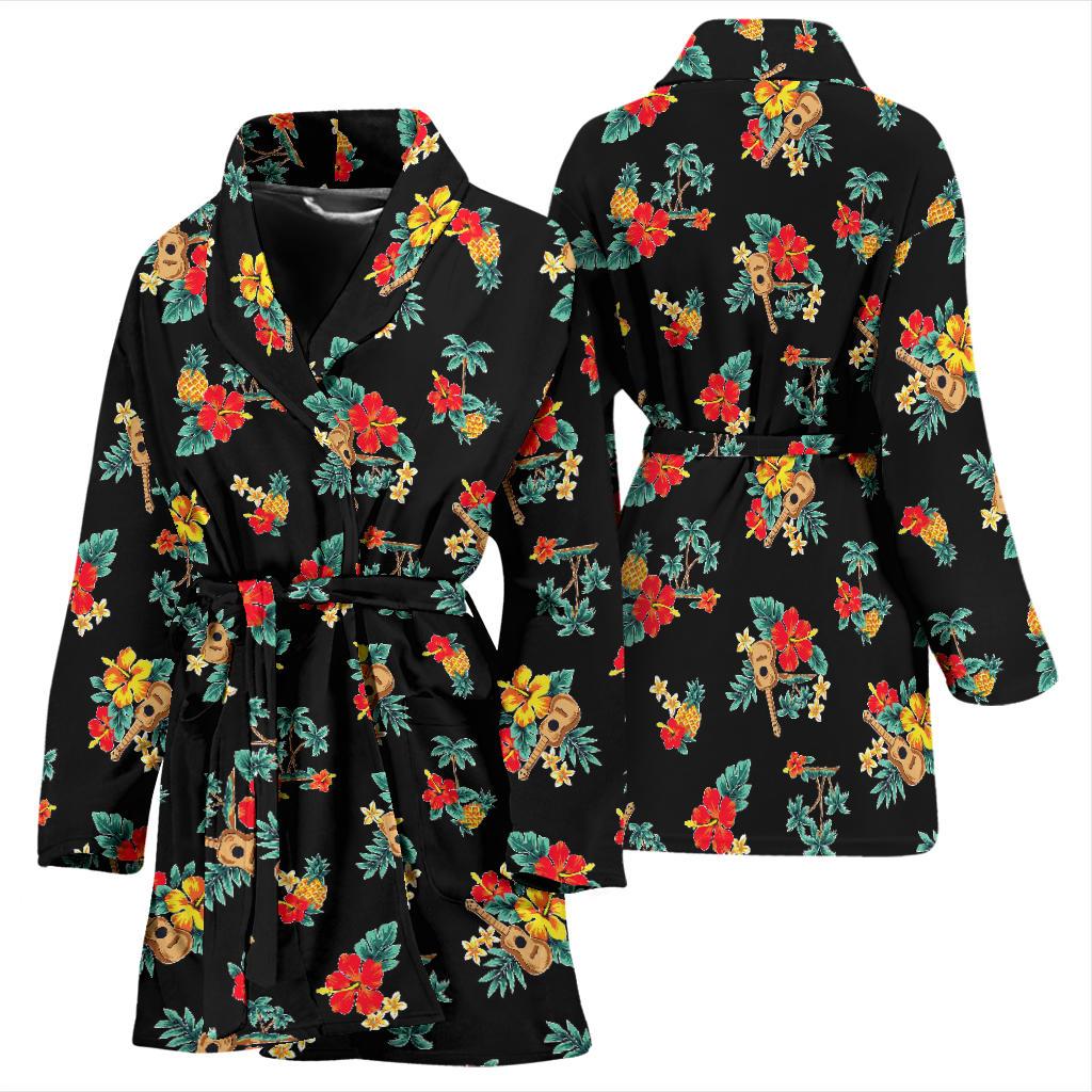 Hawaiian Flower Themed Print Women Bath Robe-JTAMIGO.COM