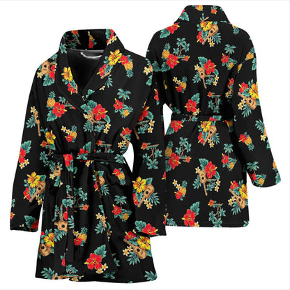 Hawaiian Flower Themed Print Women Bath Robe-JTAMIGO.COM