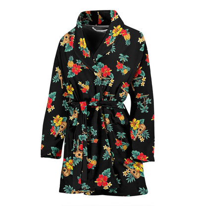 Hawaiian Flower Themed Print Women Bath Robe-JTAMIGO.COM