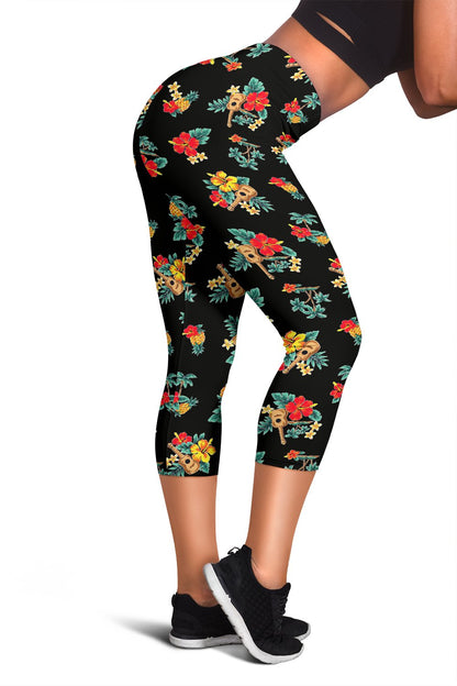 Hawaiian Flower Themed Print Women Capris