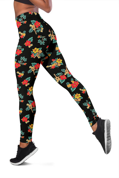 Hawaiian Flower Themed Print Women Leggings