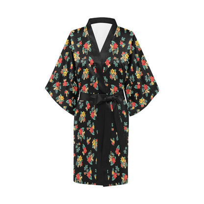 Hawaiian Flower Themed Print Women Short Kimono Robe