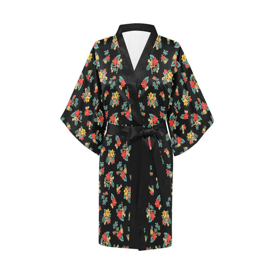 Hawaiian Flower Themed Print Women Short Kimono Robe