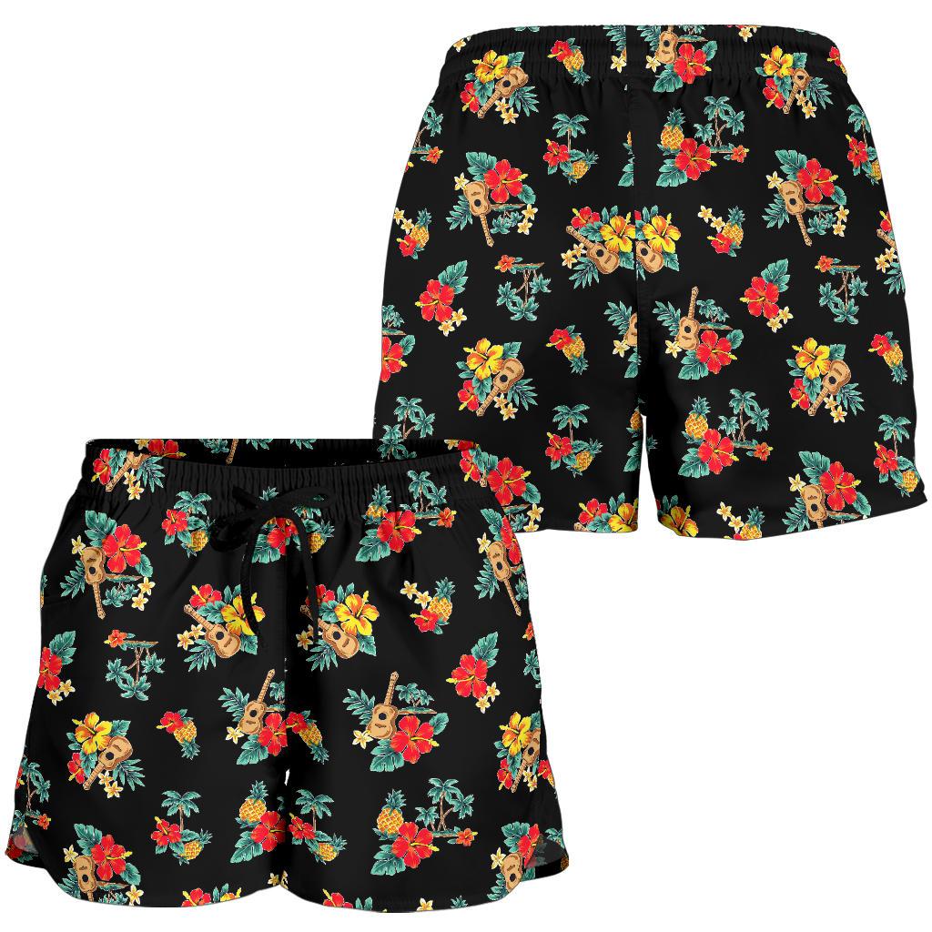 Hawaiian Flower Themed Print Women Shorts-JTAMIGO.COM