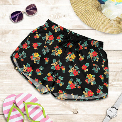 Hawaiian Flower Themed Print Women Shorts-JTAMIGO.COM