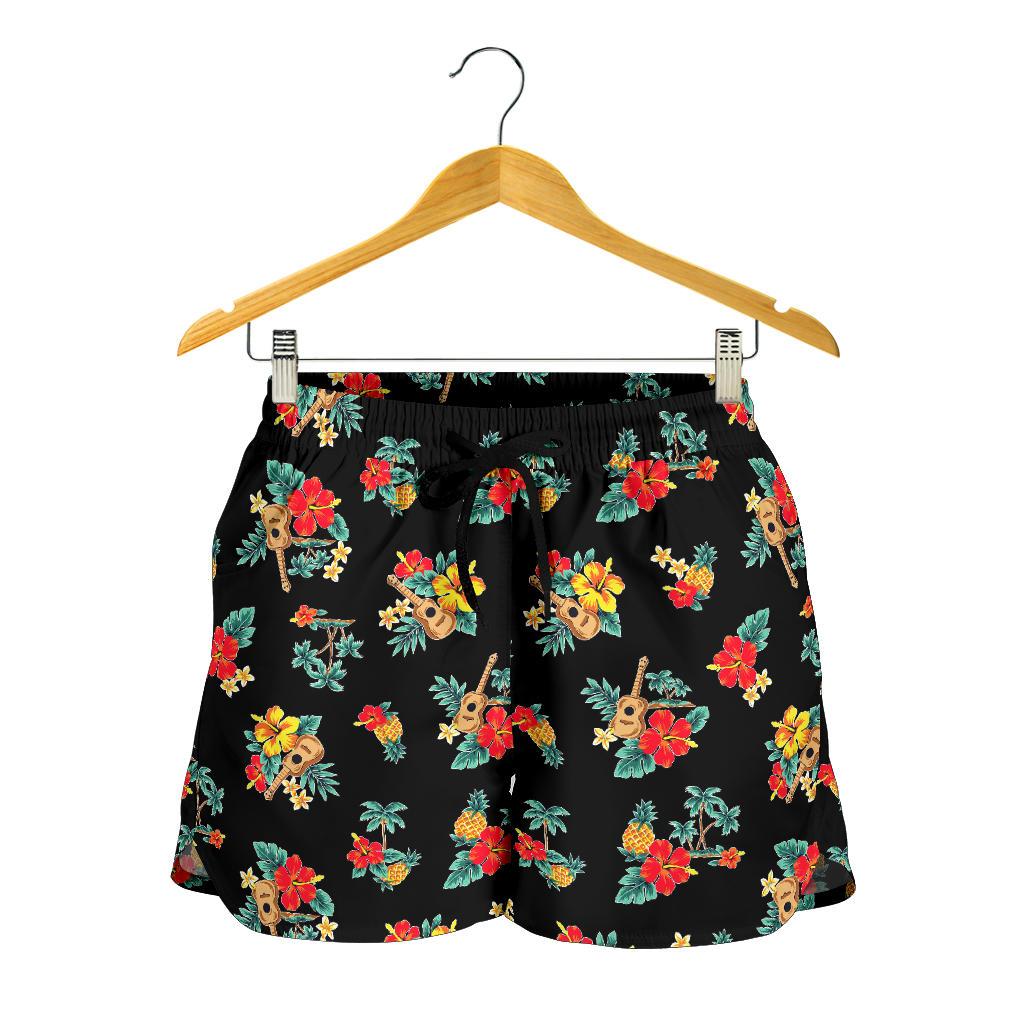 Hawaiian Flower Themed Print Women Shorts-JTAMIGO.COM
