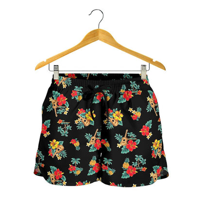 Hawaiian Flower Themed Print Women Shorts-JTAMIGO.COM