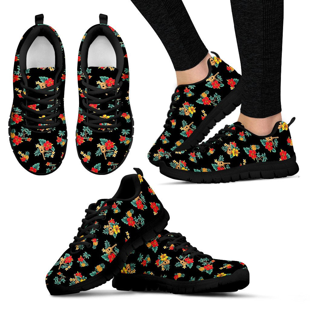 Hawaiian Flower Themed Print Women Sneakers Shoes